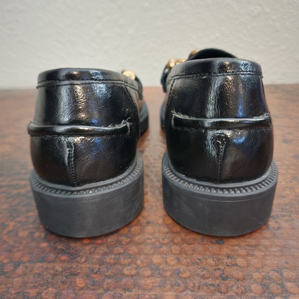 Steve Madden Black Leather Chain-Trim Loafers - Picture 10 of 16